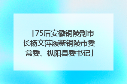 75后安徽铜陵副市长杨文萍履新铜陵市委常委、枞阳县委书记